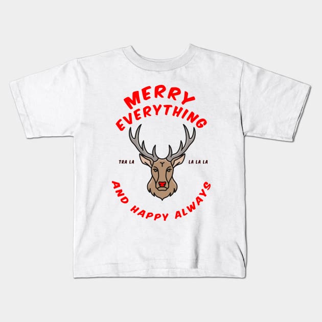 Merry Christmas Red Nosed Reindeer Kids T-Shirt by Closeddoor